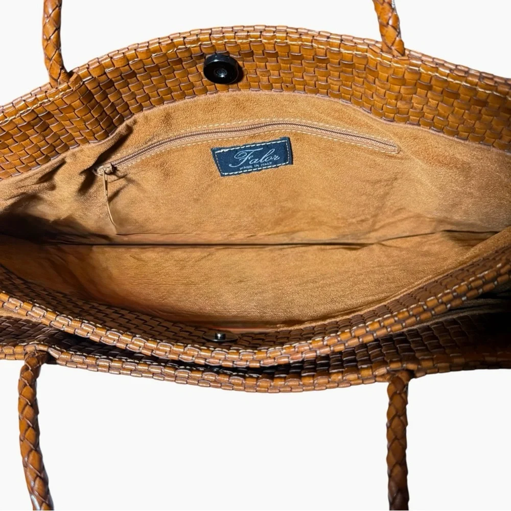 SOLD!  Woven Leather Tote Cognac Intrecciato Structured Shopper - Picture 3 of 7